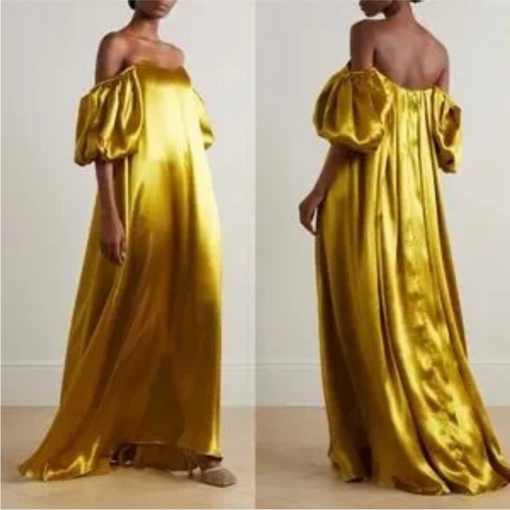 Caroline Constas Gold Off-Shoulder Maxi Dress (good condition)